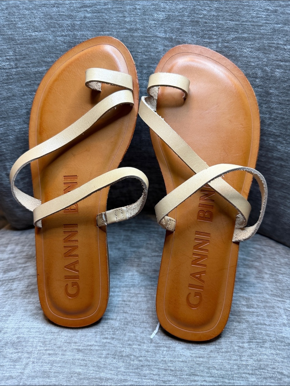 Gianni Bini Tan Footbed Sandals with Cream Straps